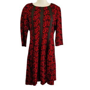Dress Barn Red & Black Patterned Knit Fit & Flare Dress Size 10